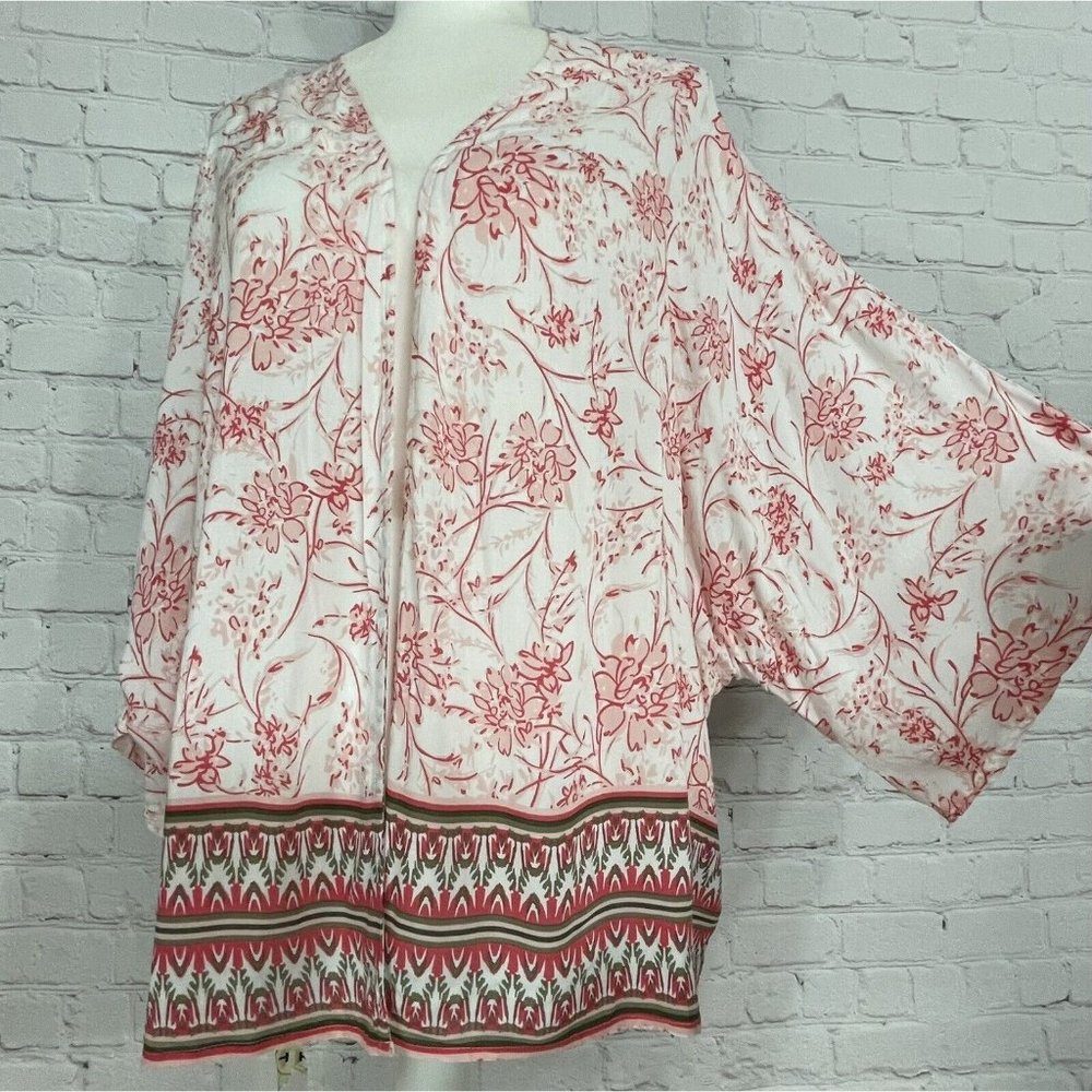 Como Vintage Lightweight Boho Floral Kimono Top Coverup Blouse Shirt Plus XL